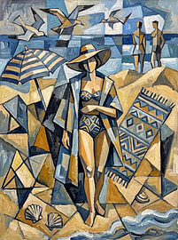Promenade solitaire le long d'un rivage cubiste