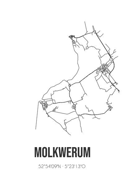 Molkwerum (Fryslan) | Carte | Noir et blanc par Affiches de lieux