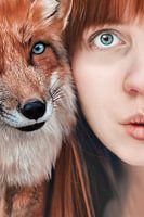 Redheaded Lady with Fox - Warm Shades Photo for Interior Decoration
