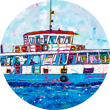 Kleurrijke boot op het water van Happy Paintings