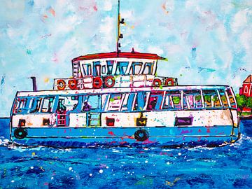 Kleurrijke boot op het water van Happy Paintings