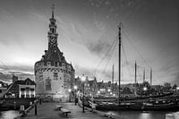Le port de Hoorn en noir et blanc