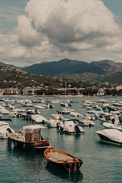 Port of Sestri Levante Italy with boats and mountain scenery