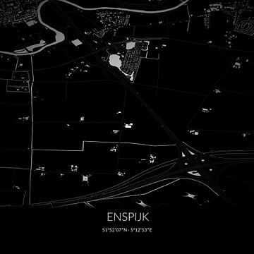 Zwart-witte landkaart van Enspijk, Gelderland. van Rezona