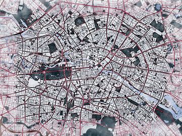 Kaart van Berlijn centrum in de stijl 'White Winter' van Maporia