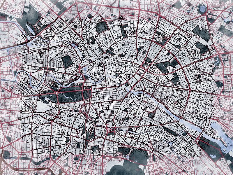 Map of Berlin centrum with the style 'White Winter' by Maporia