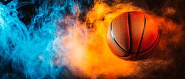 Un basket-ball dynamique dans le brouillard sur Poster Art Shop