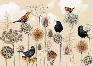 Paysage hivernal oiseaux