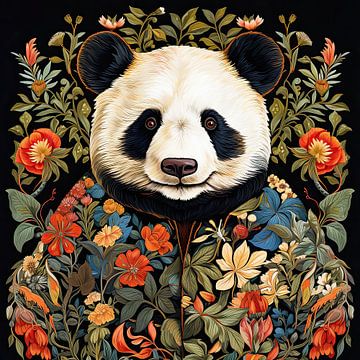 Panda bear with flowers portrait by Vlindertuin Art