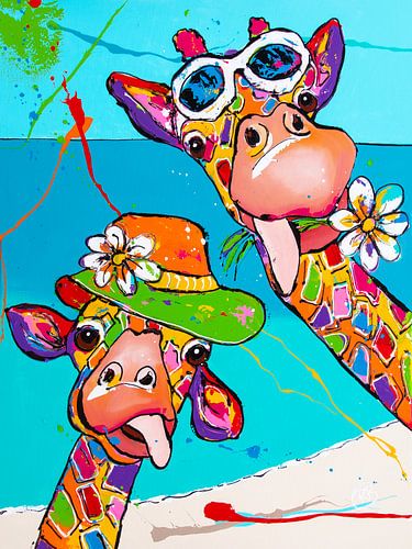 Girafes joyeuses sur la plage