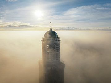 Peperbus church tower in Zwolle above the mist by Sjoerd van der Wal Photography