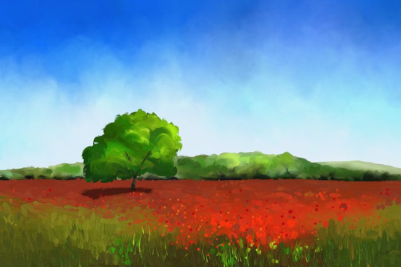 Painting of  Grassland with Red Poppies by Tanja Udelhofen