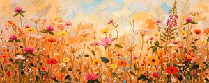 Modern und farbenfroh Panorama eines sommerlichen Meeres aus Wildblumen