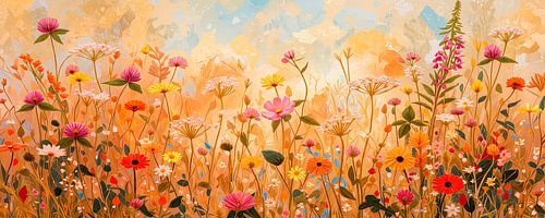 Modern und farbenfroh Panorama eines sommerlichen Meeres aus Wildblumen