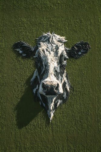 Koe in Schilderachtige Textuur op Groene Achtergrond