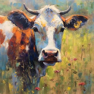 Cow in green - painting Cow by Wonderful Art