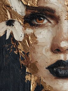 Abstract Portret met Goud en Bloem – Luxe Vrouwelijke Kunst