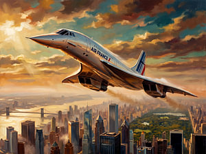 Die Concorde über dem goldenen Manhattan