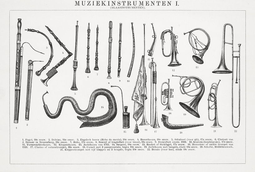 Antike Gravur Musikinstrumente I von Studio Wunderkammer
