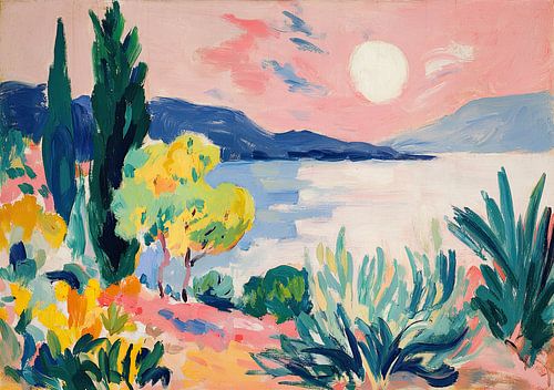 Mediterranean coast in pink and blue by Niklas Maximilian