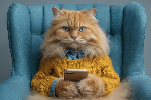 Portret van Professor Moustache - Statige Filosoof met Smartphone