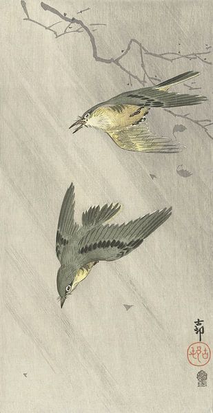 Ohara Koson - Singvögel im Regen (bearbeitet) von Peter Balan
