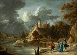 Landschap met een kasteel en landeigenaarspromenade, David Teniers II
