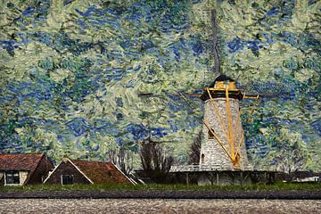Molens in Wemeldinge (Zeeland) (kunst, Vincent van Gogh stijl) van Art by Jeronimo