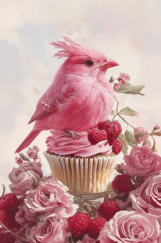 Cupcake-Vogel mit Himbeeren