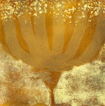 Abstrakte Blume. Moderne Botanik in Gold, Ockergelb und Weiß