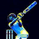 Cricket Sport Art Batter kleurrijk en vierkant von Frank van der Leer Miniaturansicht