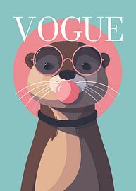 Otter Stylish mit Sonnenbrille, der rosa Kaugummi bläst – Vogue-Poster von Cross