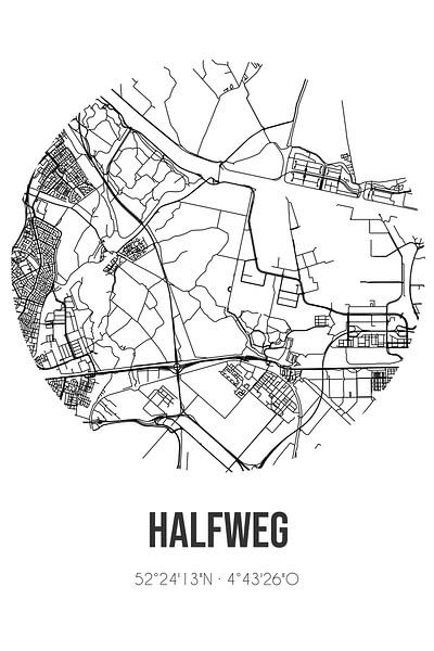 Halfweg (Noord-Holland) | Map | Black and White by Prints of Place