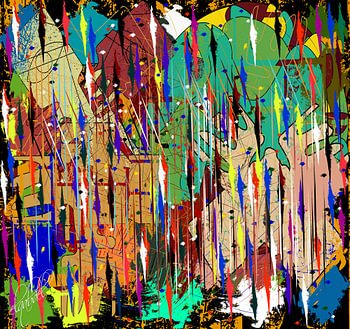 abstract coloured line and geometric shapes