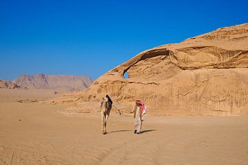 Dromedaris en bedoeïenen in de Wadi Rum woestijn