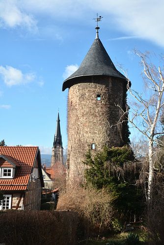 Middeleeuwse vestingtoren voor de verdediging van de stad Wernigerode in het Harzgebergte