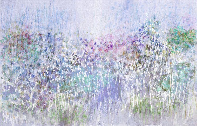 Romantische bloemenweide in pastel van Claudia Gründler