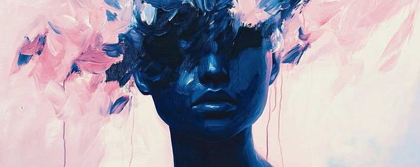 Facial Art | Dunkles Gesicht vor weichem Hintergrund von Blumen Studio