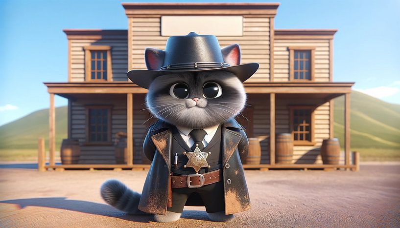 Cat sheriff watches over the sunny western town by artefacti