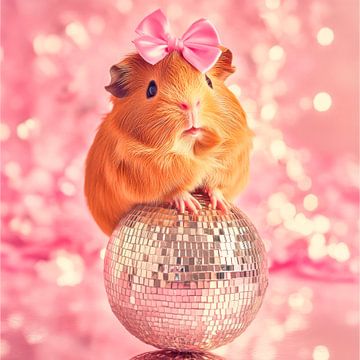 Gelukkige cavia op een glitterbal van Poster Art Shop