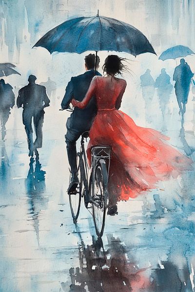 Romantische Regenfahrt zu zweit von Poster Art Shop