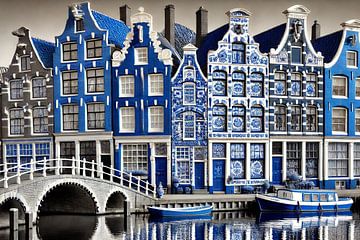 Blau am Kanal - Delft Blue Cityscape von Kleurenrijk