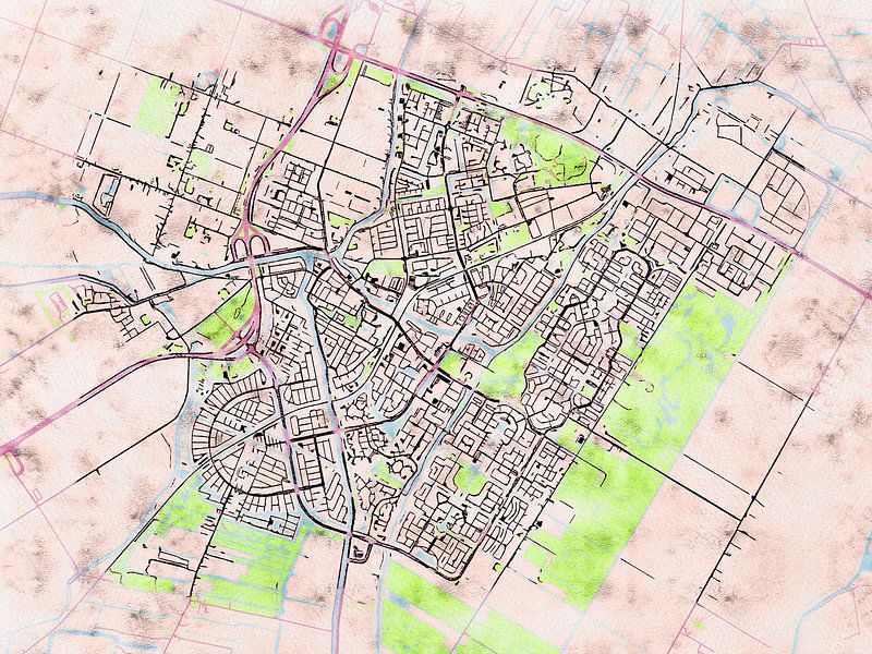 Karte von Purmerend im stil 'Soothing Spring' von Maporia
