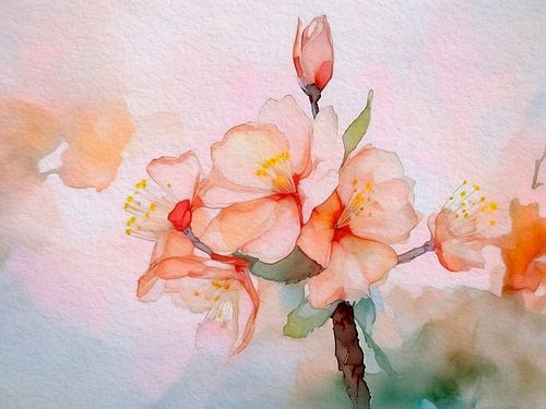 Sereen aquarel schilderij van appelbloesemtak