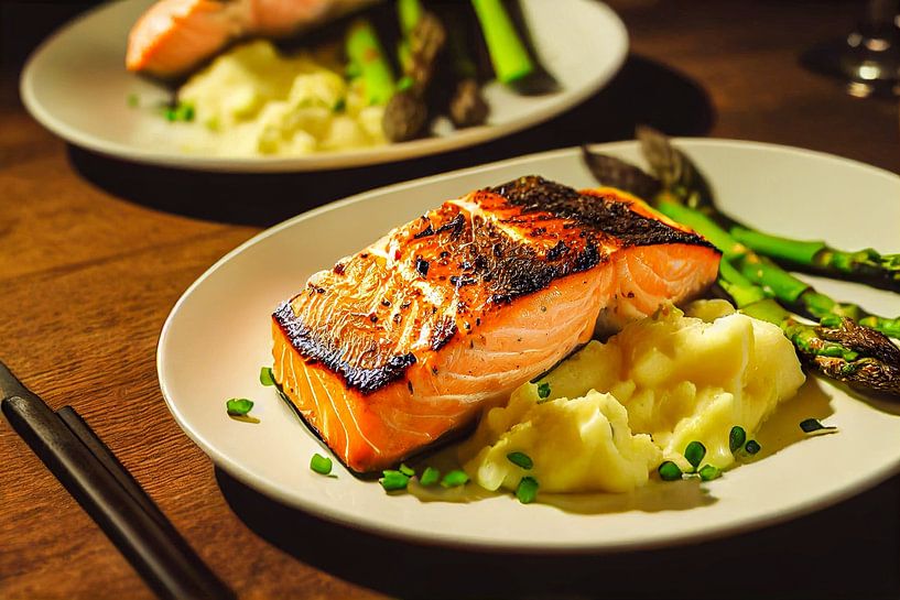 Gegrilde zalm met aardappelpuree van Animaflora PicsStock