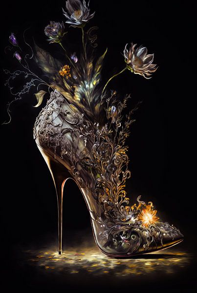Brocante stiletto pumps with flowers by Marc van den Hoven