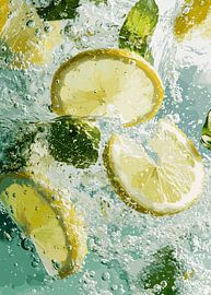 Tangy lemon slices in sparkling water by Pixelbull Design