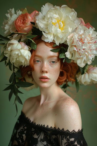 Flower crown and freckles by Poster Art Shop