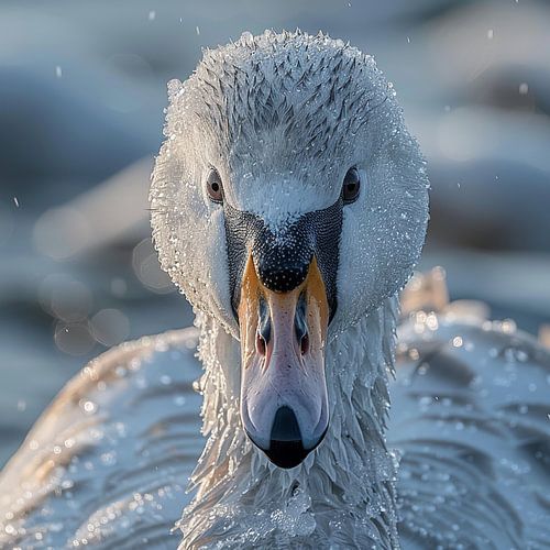 Close-up van een zwaan in de vorst – Close-up van een wintervogel