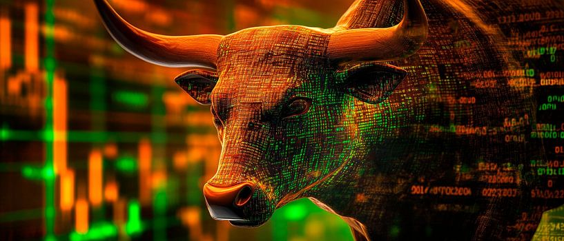Bull motif with financial graphics - Digital by Poster Art Shop